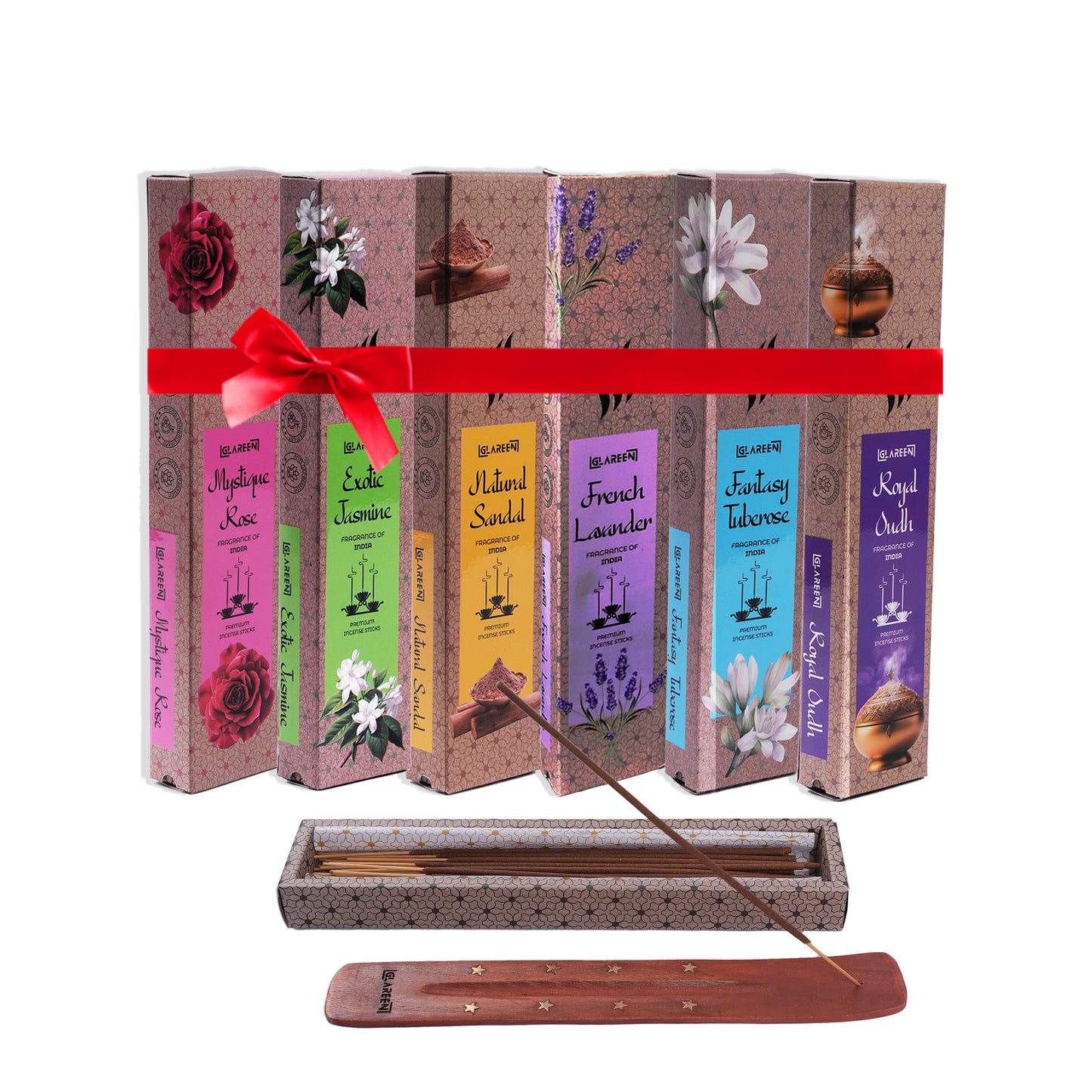glareen mega pack 6-in-1 agarbatti 300 sticks combo
