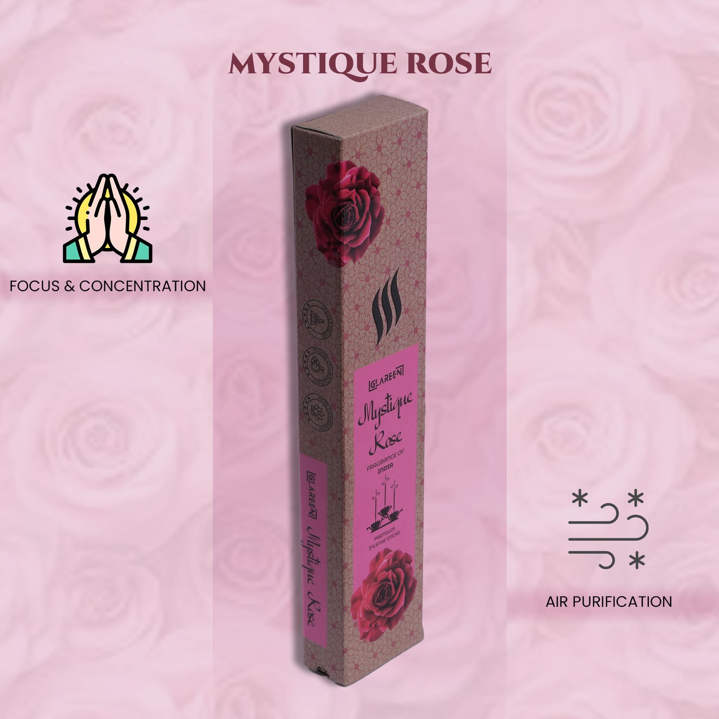 rose incense stick burning with floral petals