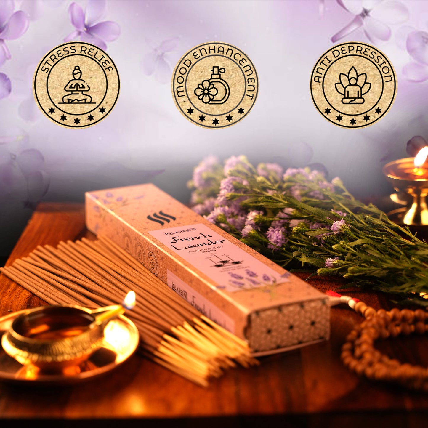 closeup of pure lavender agarbatti incense stick