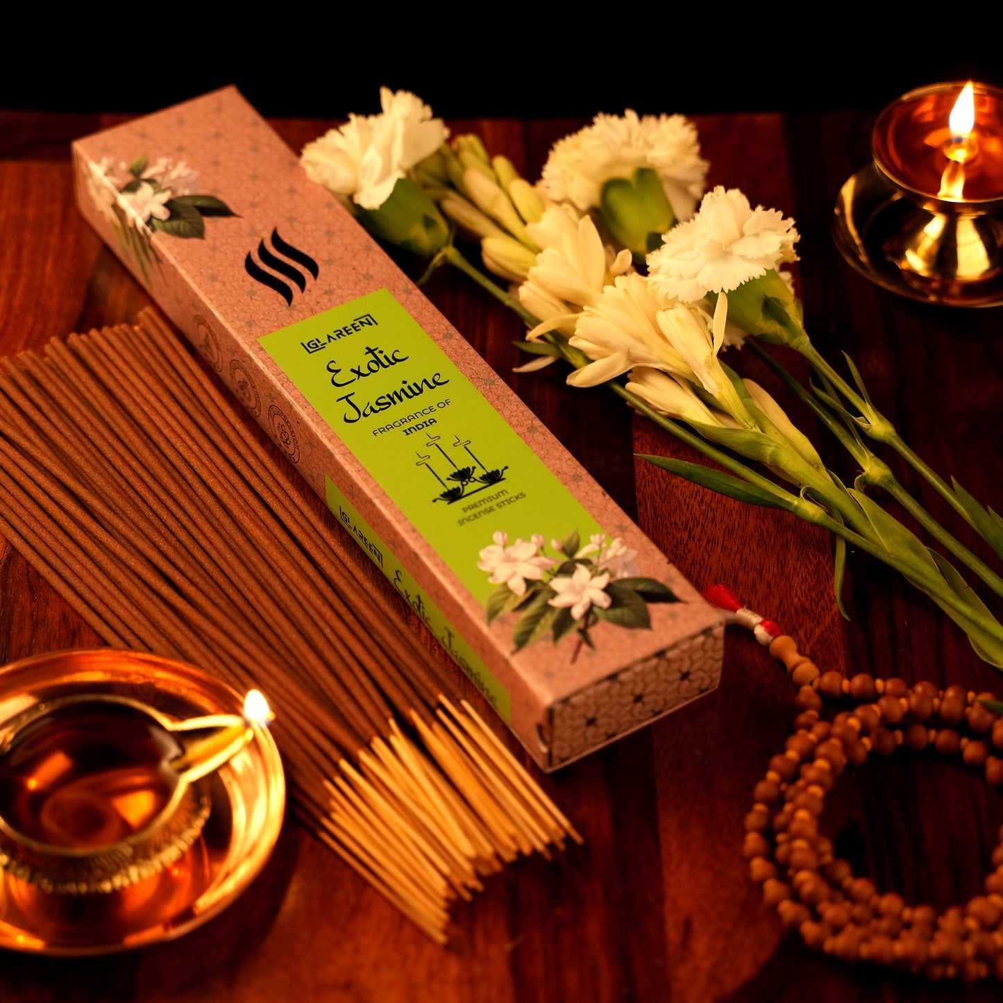 jasmine agarbatti incense stick surrounded by jasmine petals and infused with them